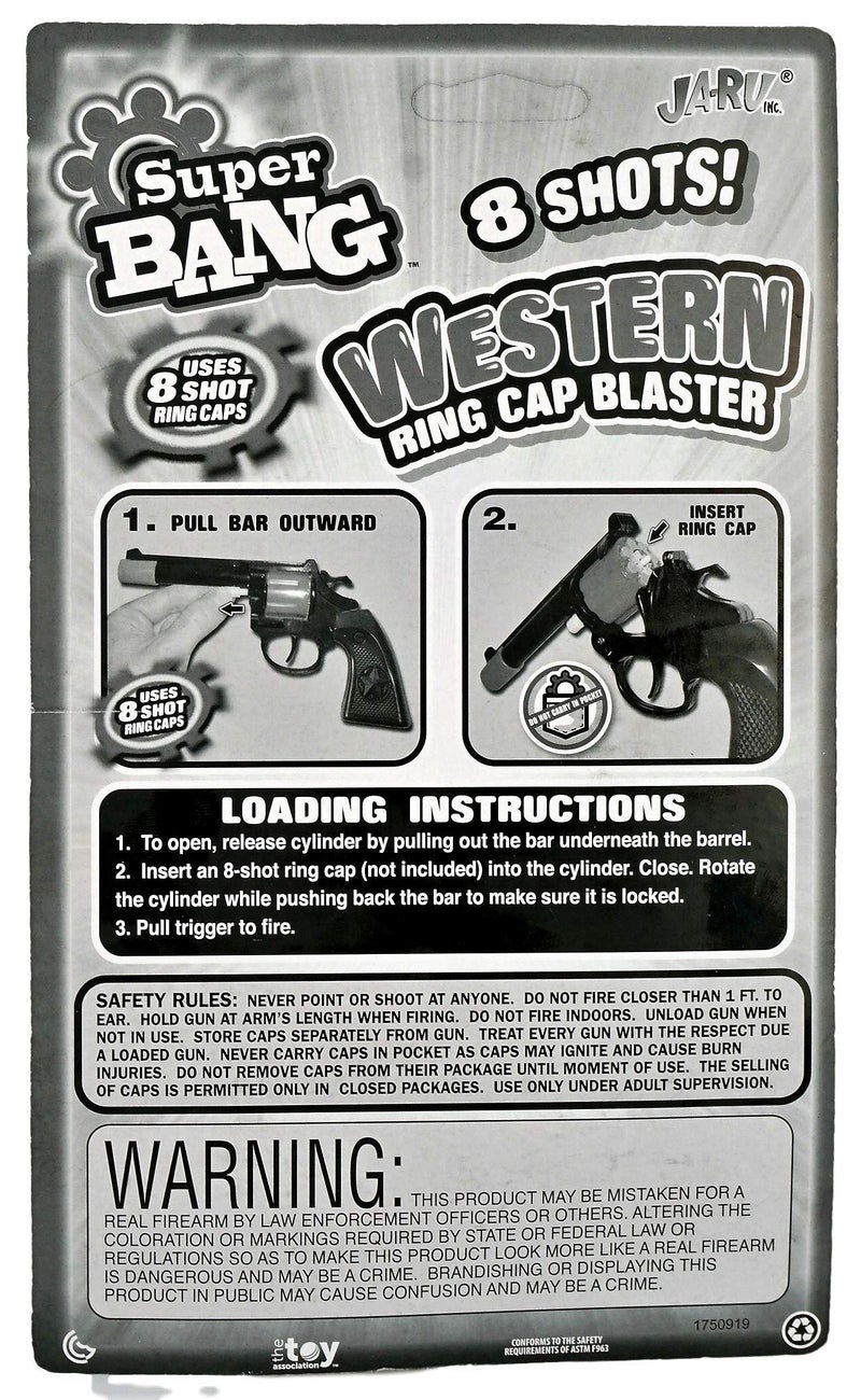 JA-RU Cap Gun Revolver (6 Toy Guns) Cap Gun Ammo 8 Shot Ring. Fake Gun Pistol Toy for Kids. Western Cowboy Toys & Prop Guns. Outdoor Shooter Games. Bulk Play Set. 913-6p - Image 3